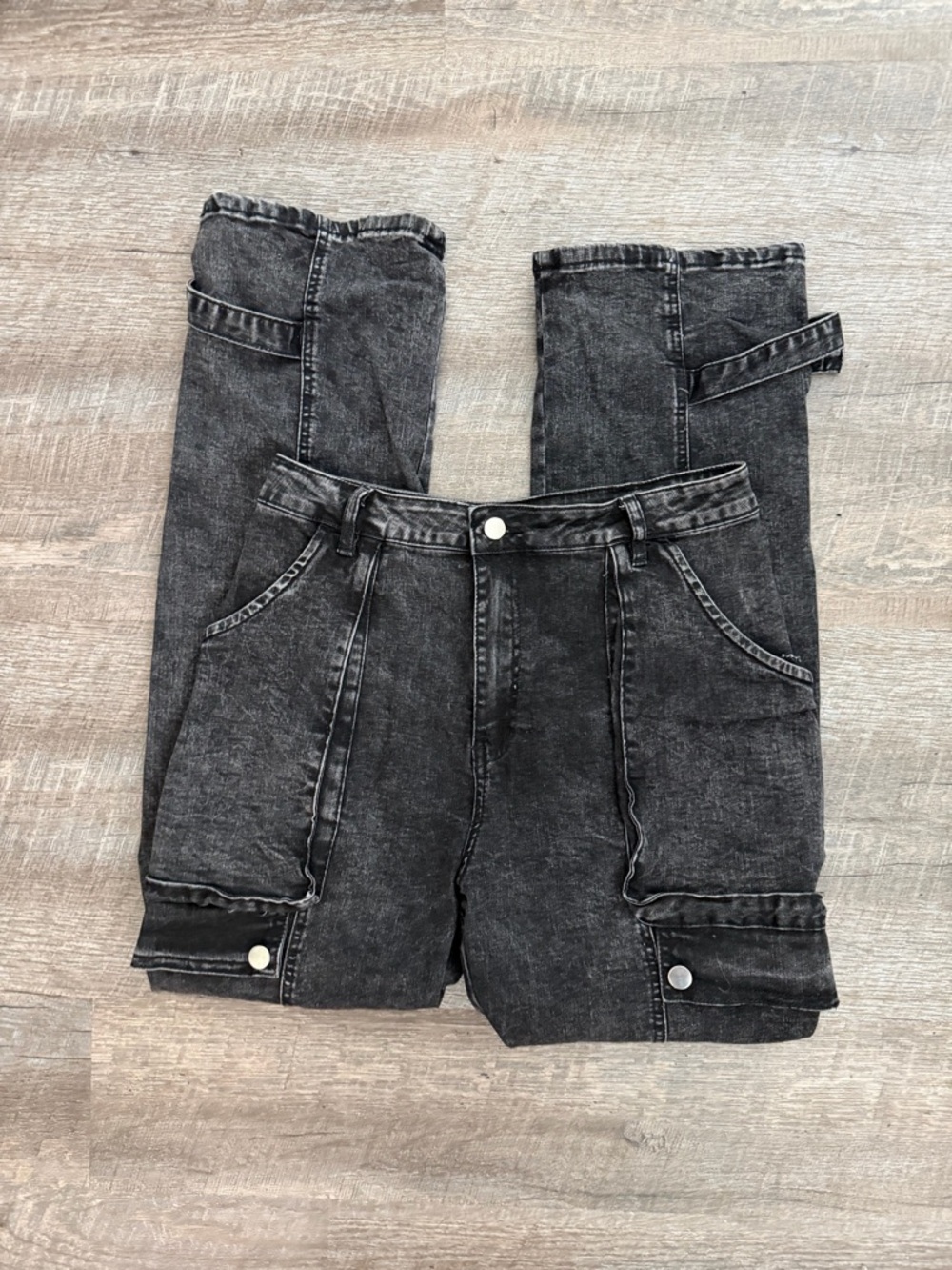 Fashion Nova Washed Black Denim Cargo Jeans